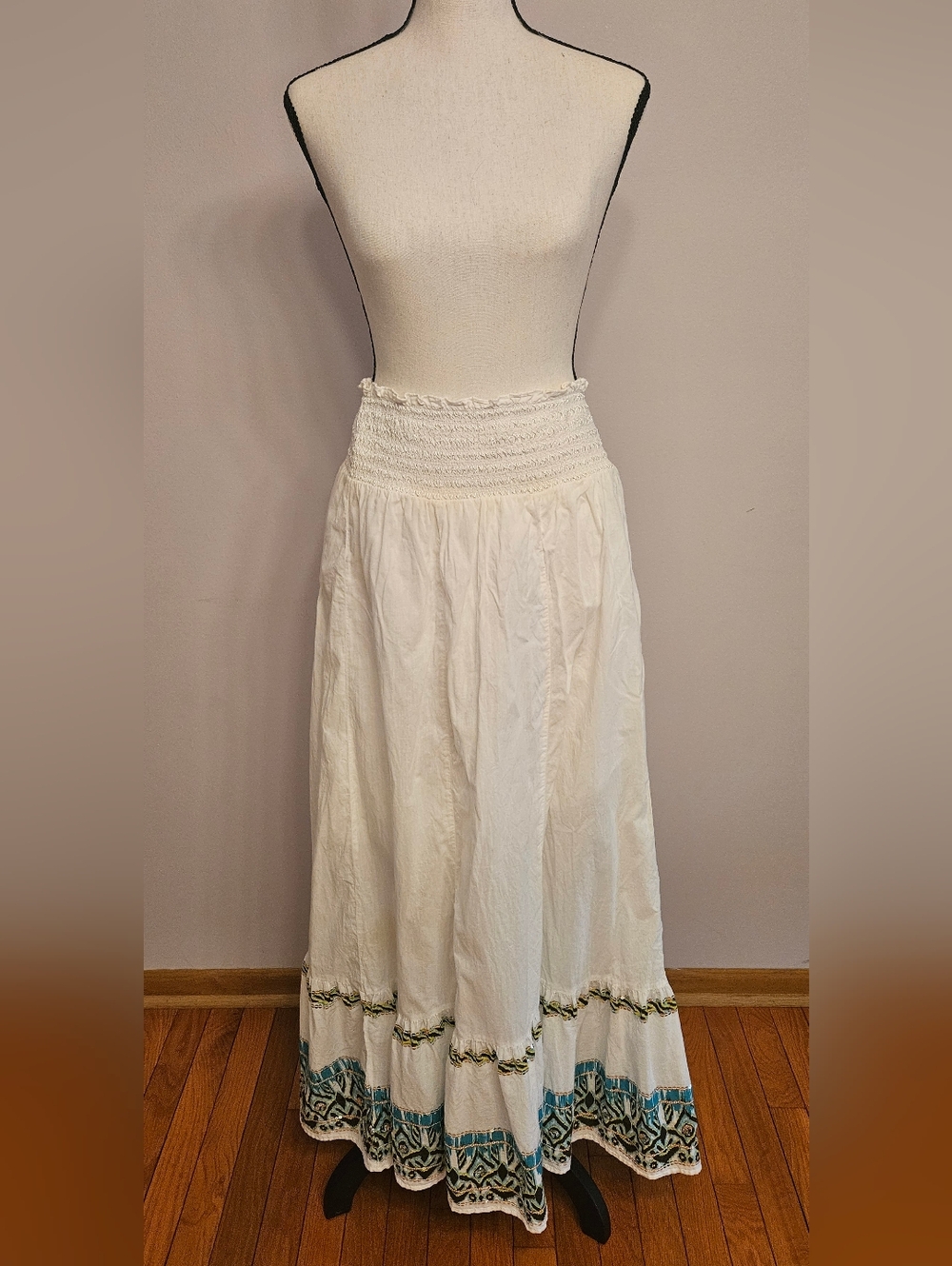 White Smocked Waist Maxi Skirt